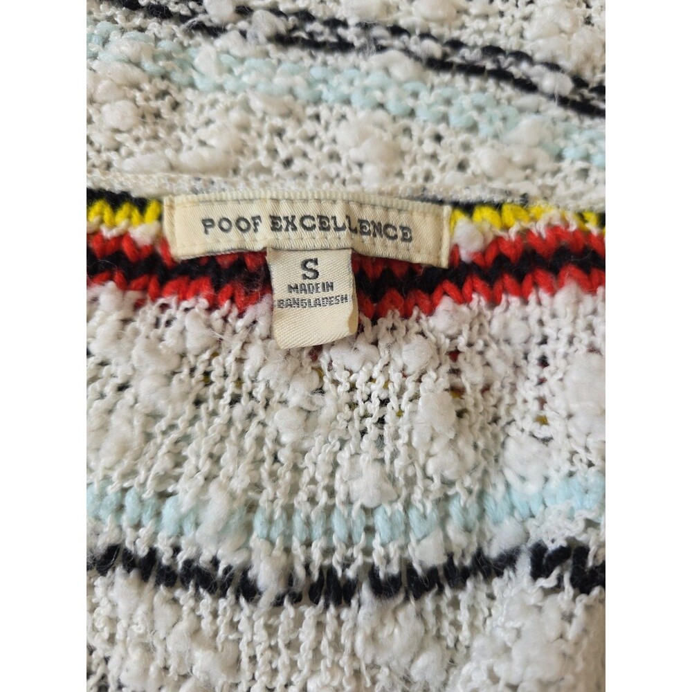 Poof Excellence Sweater Size Small Striped Cream Yellow Red - Picture 3 of 5